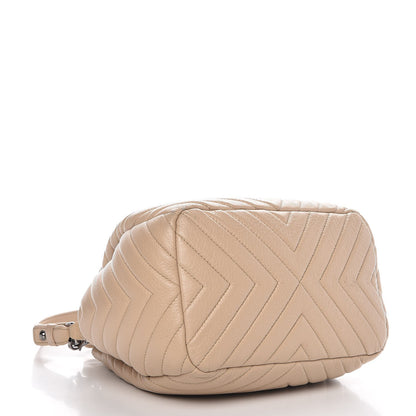 Chanel Deerskin Chevron Small CC Chain Bucket Bag Beige 4 of 9