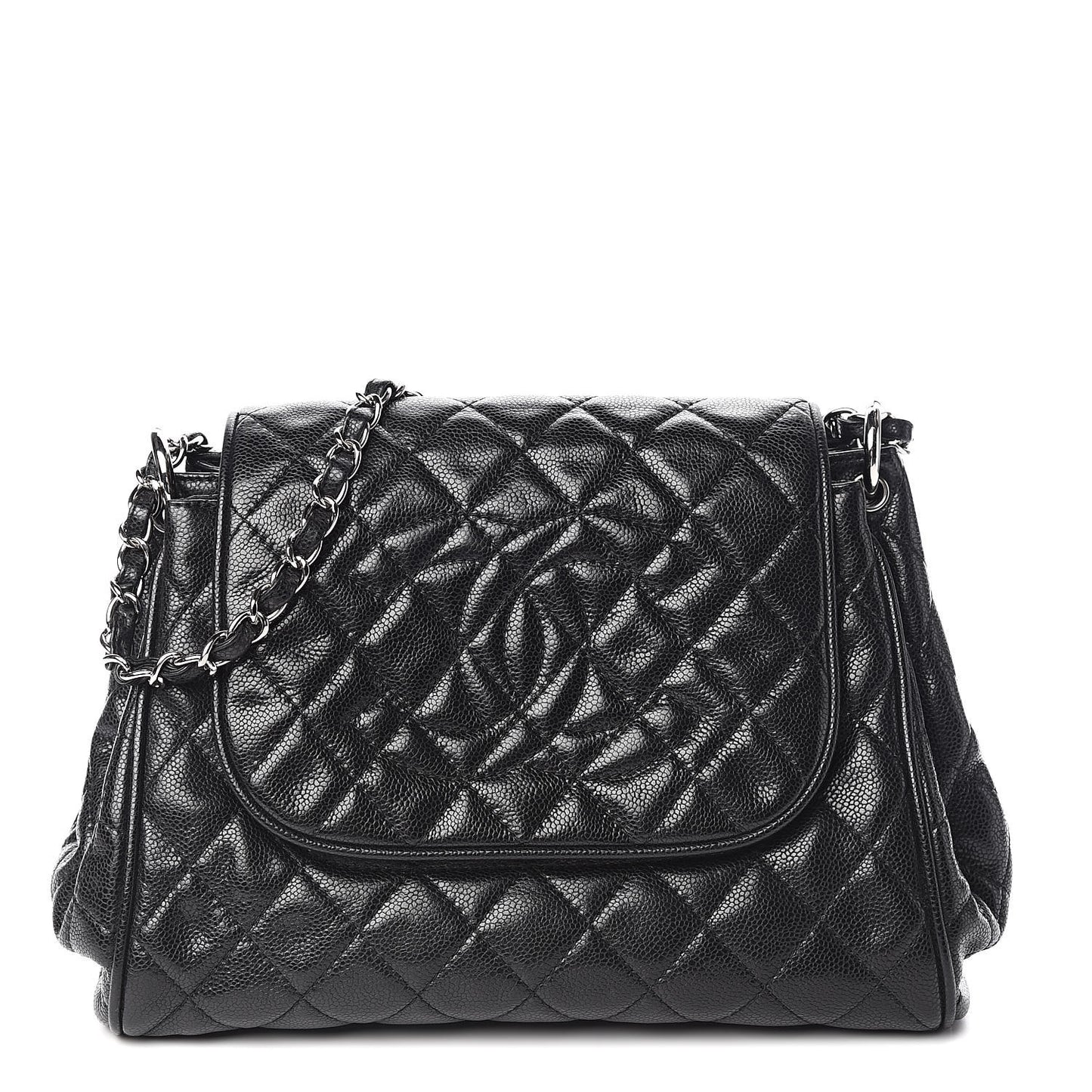 Caviar Quilted Timeless Accordion Flap Black