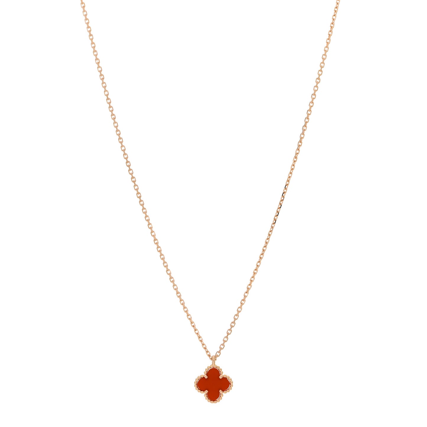 18K Rose Gold Carnelian Sweet Alhambra Pendant Necklace