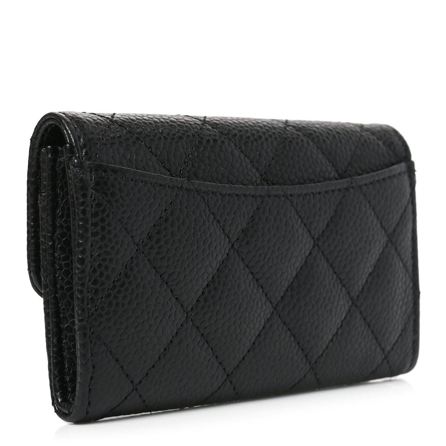 Caviar Quilted Flap Card Holder Black