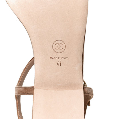 Chanel Suede Calfskin Chain Thong Sandals 41 Beige 8 of 10