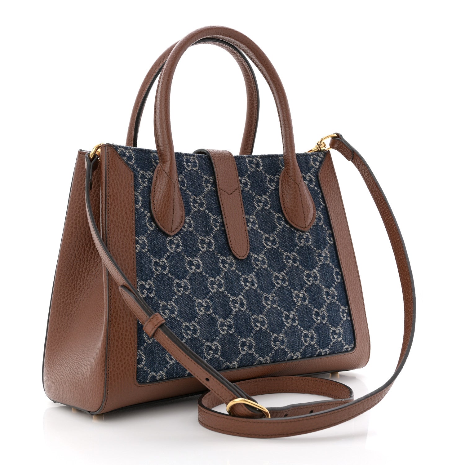 Gucci New Denim GG Monogram Dollar Calfskin Medium Jackie 1961 Tote Blue Tea Cuir Epilog 2 of 12