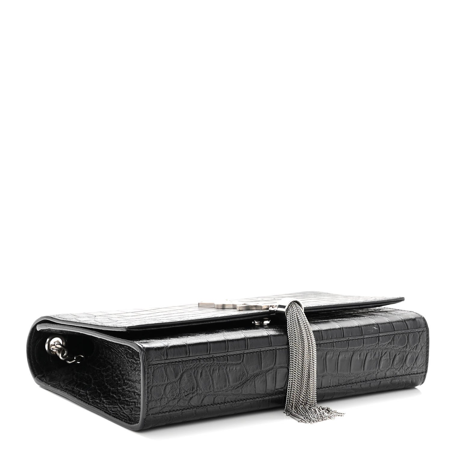 Saint Laurent Calfskin Crocodile Embossed Medium Classic Monogram Kate Tassel Satchel Black 4 of 10