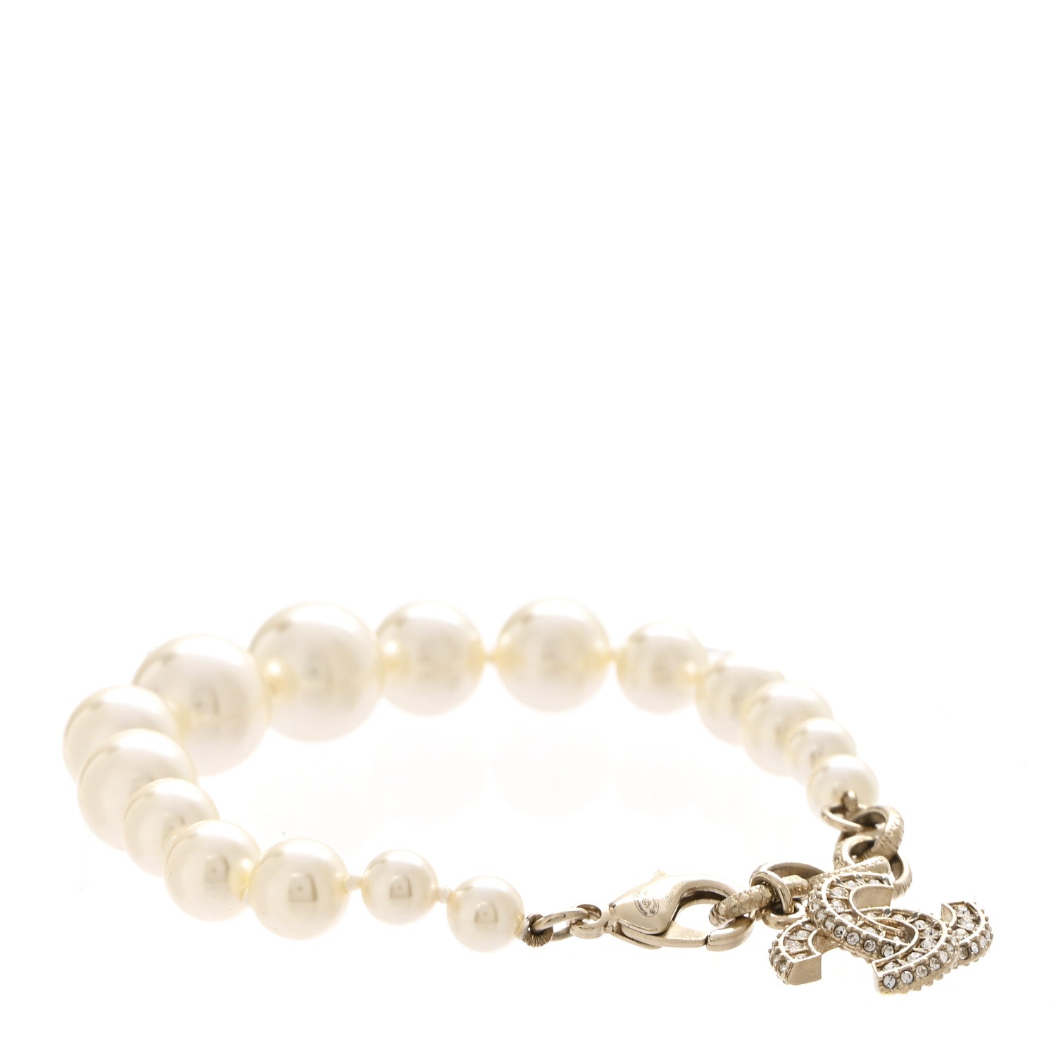 Chanel Graduated Pearl Crystal CC Bracelet Gold 3 of 5