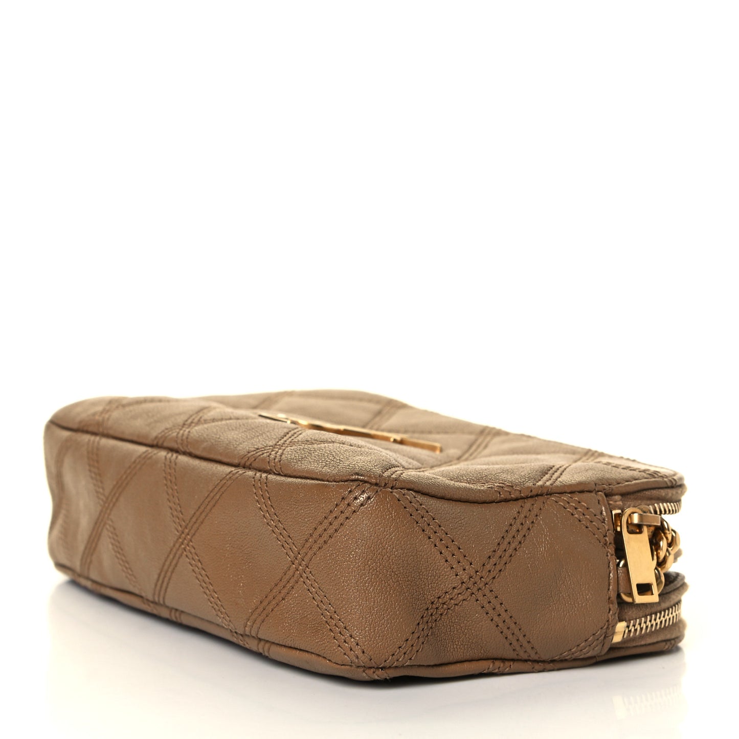 Grained Lambskin Quilted Mini Becky Double Zip Bag Dark Beige