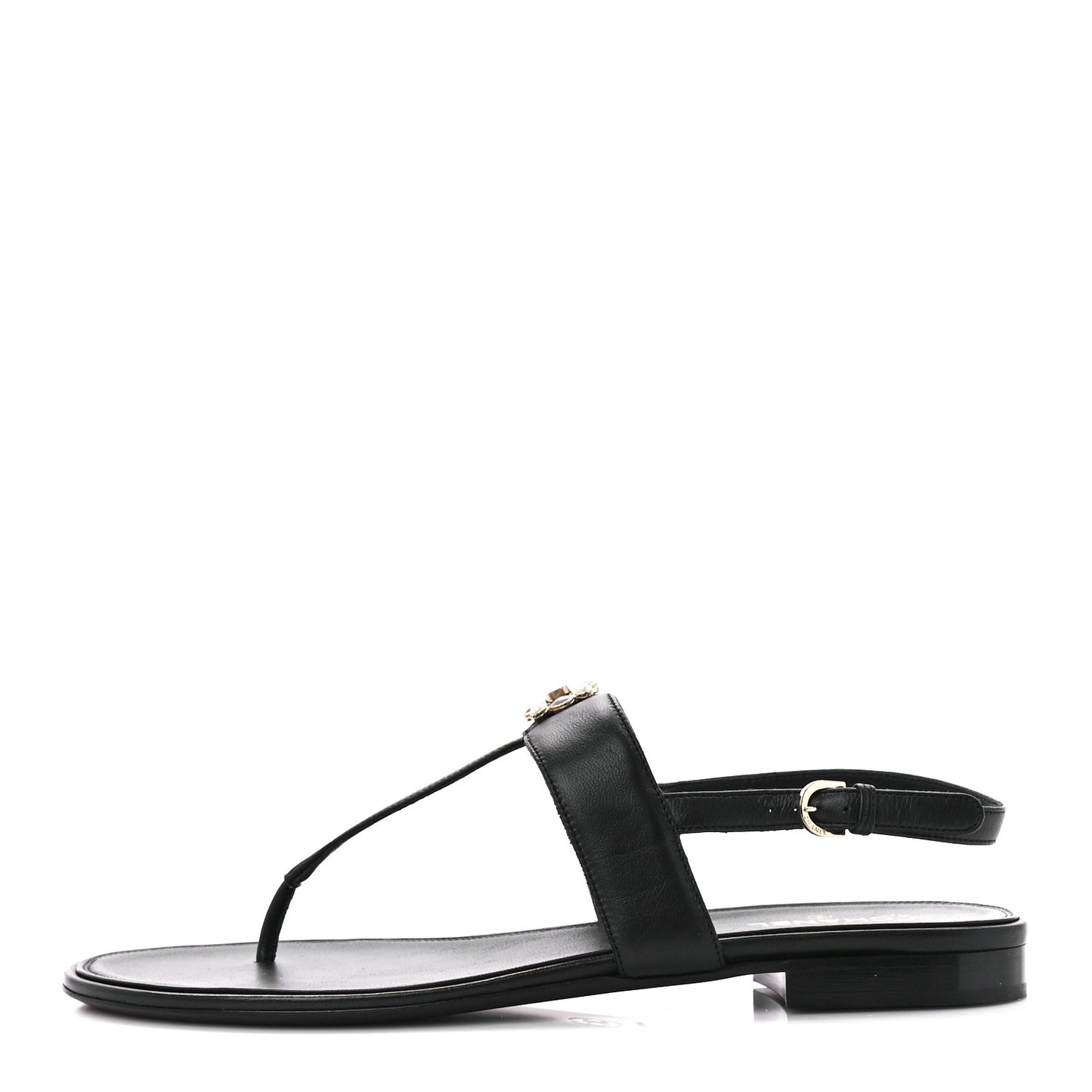 Lambskin Gripoix CC Thong Sandals 40.5 Black Gold