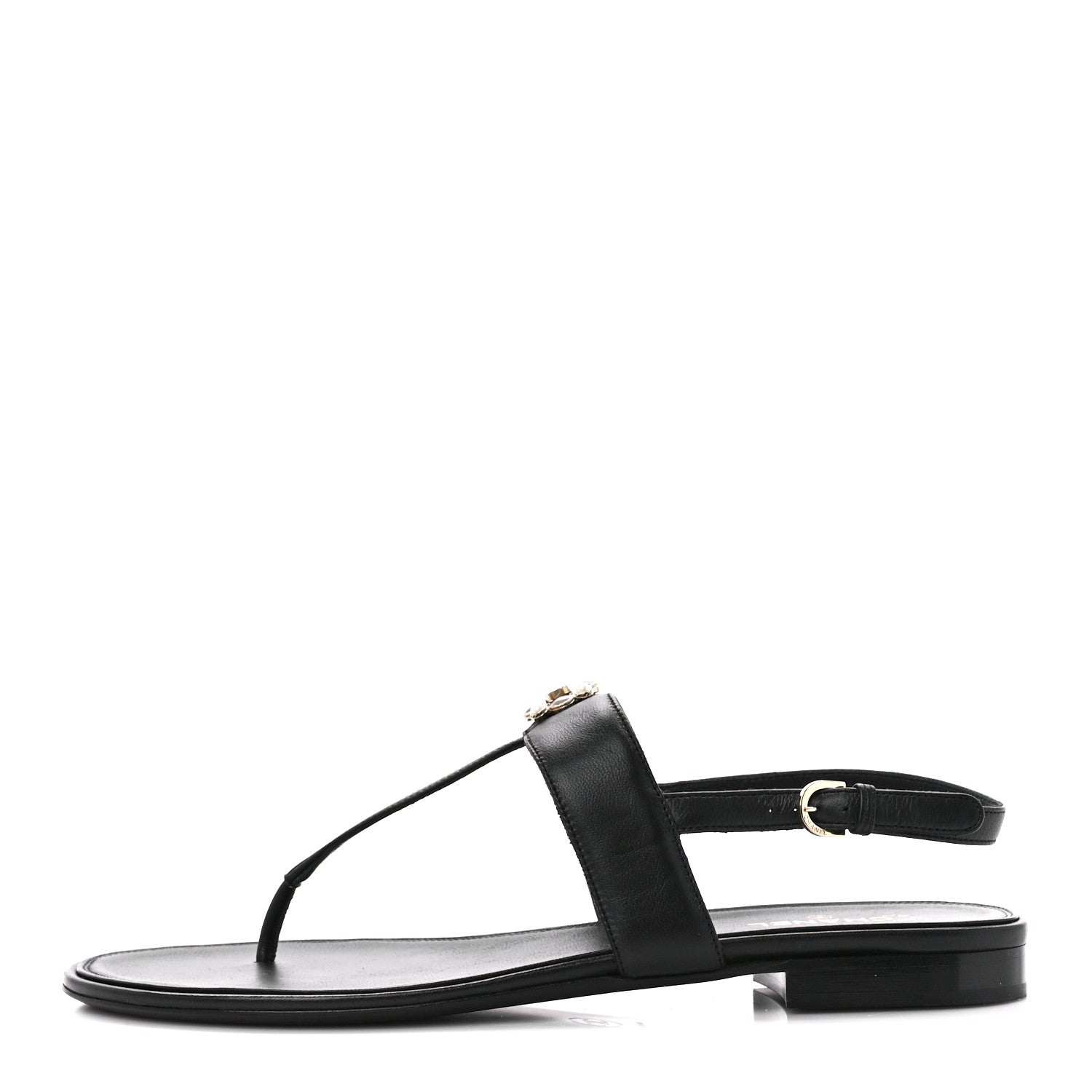 Chanel Lambskin Gripoix CC Thong Sandals 40.5 Black Gold 1 of 9