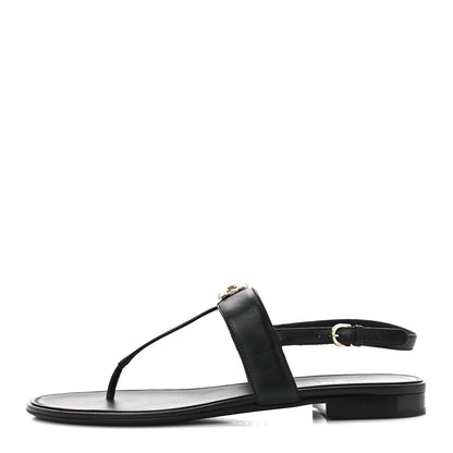 Chanel Lambskin Gripoix CC Thong Sandals 40.5 Black Gold 1 of 9
