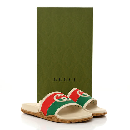 Gucci Rubber Web Womens Interlocking G Slide Sandals 39 Mystic White Green Red 9 of 9