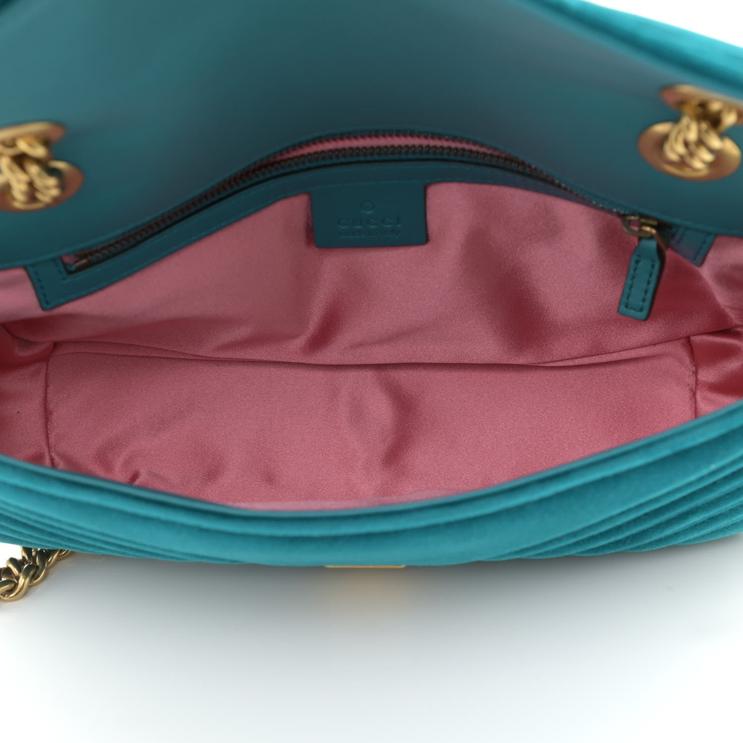 Gucci Velvet Matelasse Small GG Marmont Shoulder Bag Pavone Cyan 7 of 11