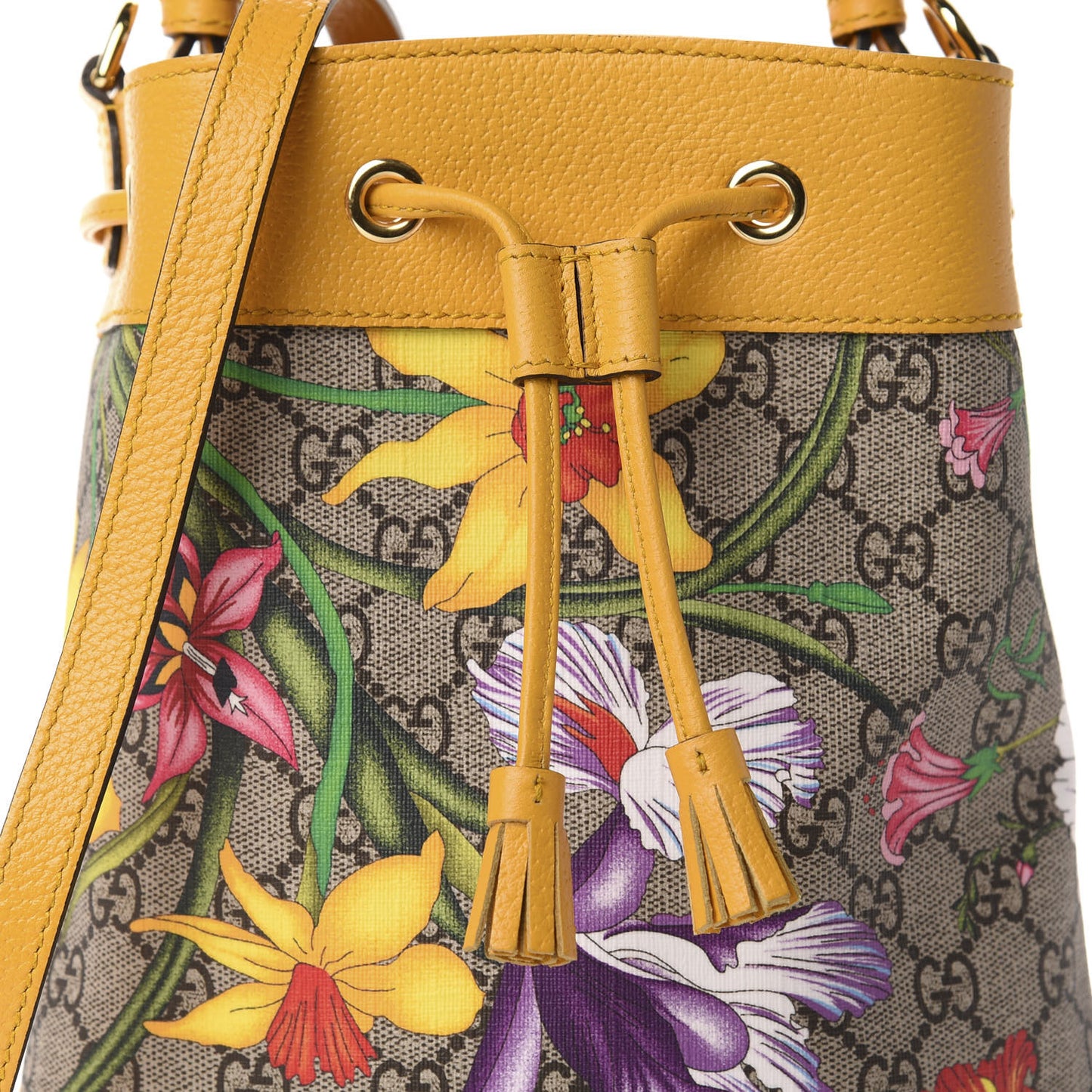GG Supreme Monogram Flora Small Ophidia Bucket Bag Beige Multicolor Crop