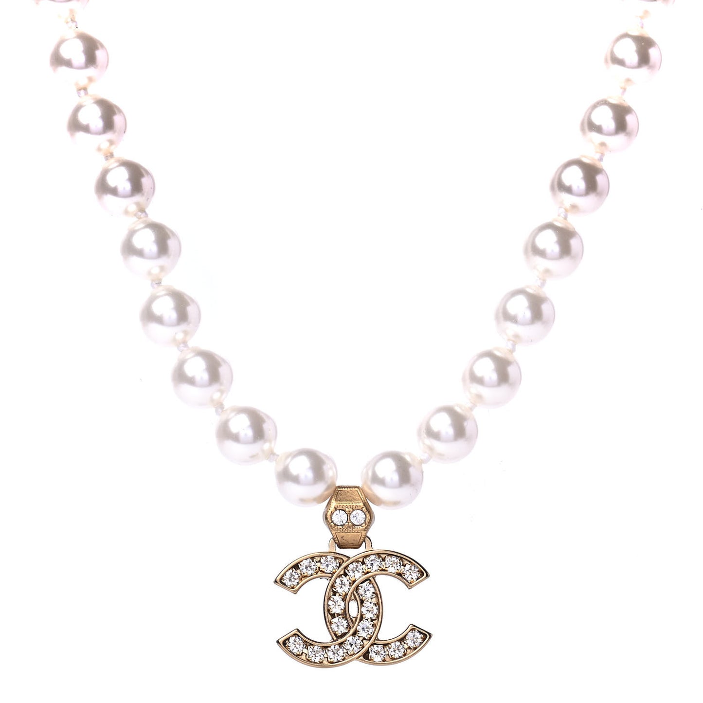 Pearl Crystal CC Short Necklace Gold