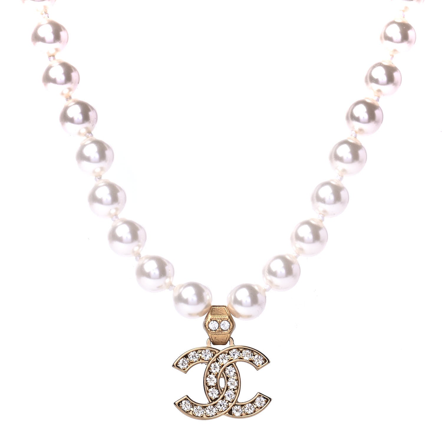 Chanel Pearl Crystal CC Short Necklace Gold 1 of 4