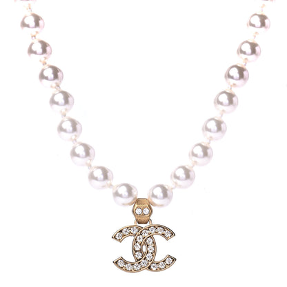 Chanel Pearl Crystal CC Short Necklace Gold 1 of 4