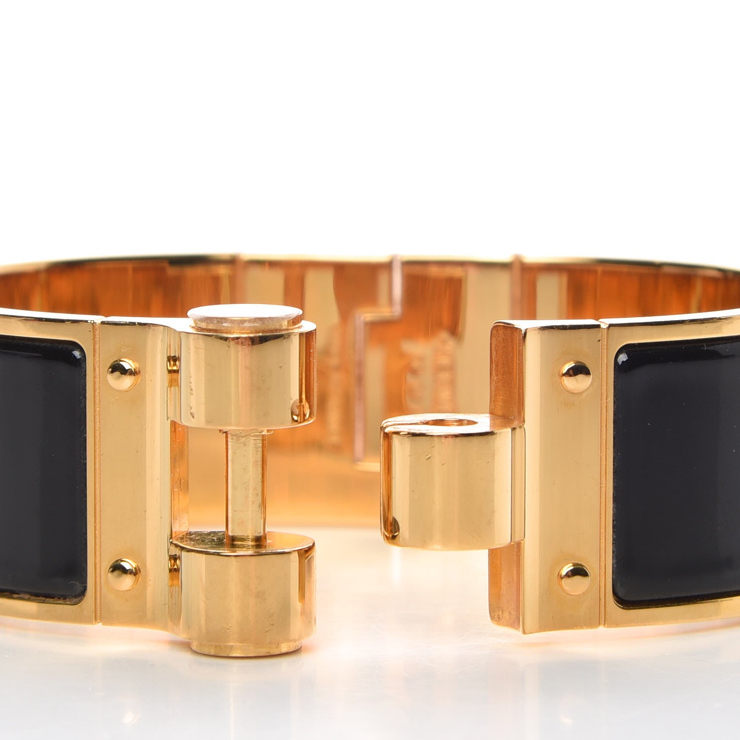 Hermes Enamel Charniere Uni Wide Hinged Bracelet M Black 5 of 5
