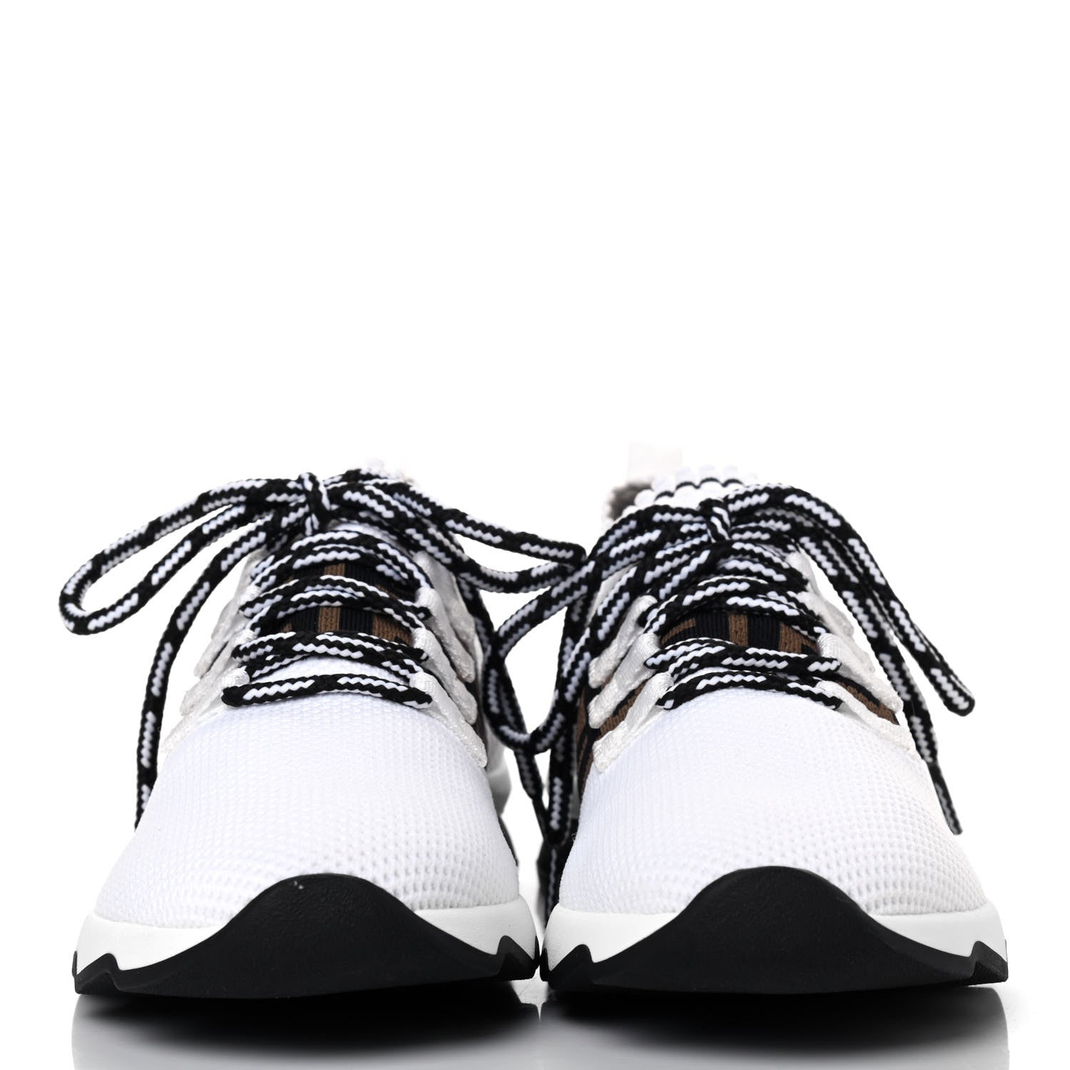 Fendi Stretch Knit Jacquard FF Lace-Up Sock Sneakers 39 Tobacco White Black 2 of 4