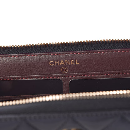 Chanel Lambskin Quilted Large Gusset Zip Around Wallet Black 6 of 8