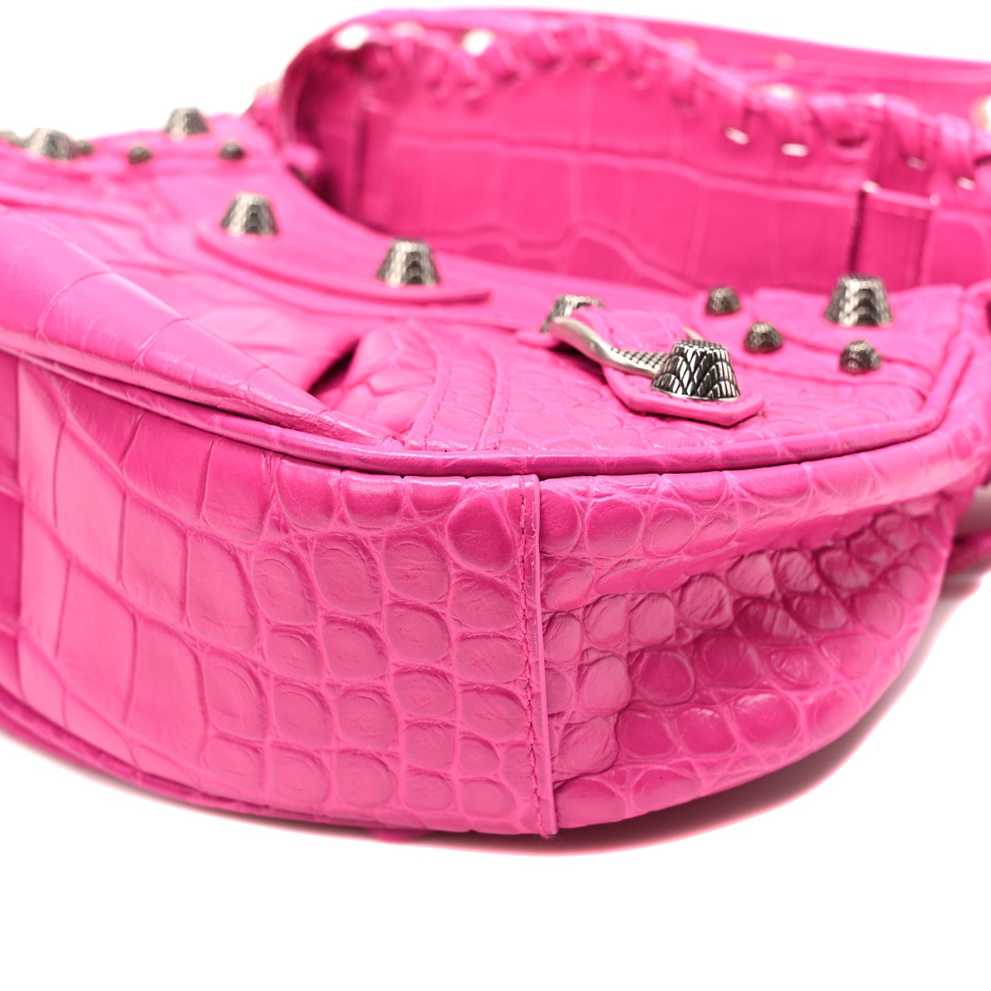 Extra Supple Calfskin Crocodile Embossed XS Le Cagole Shoulder Bag  Lipstick Pink