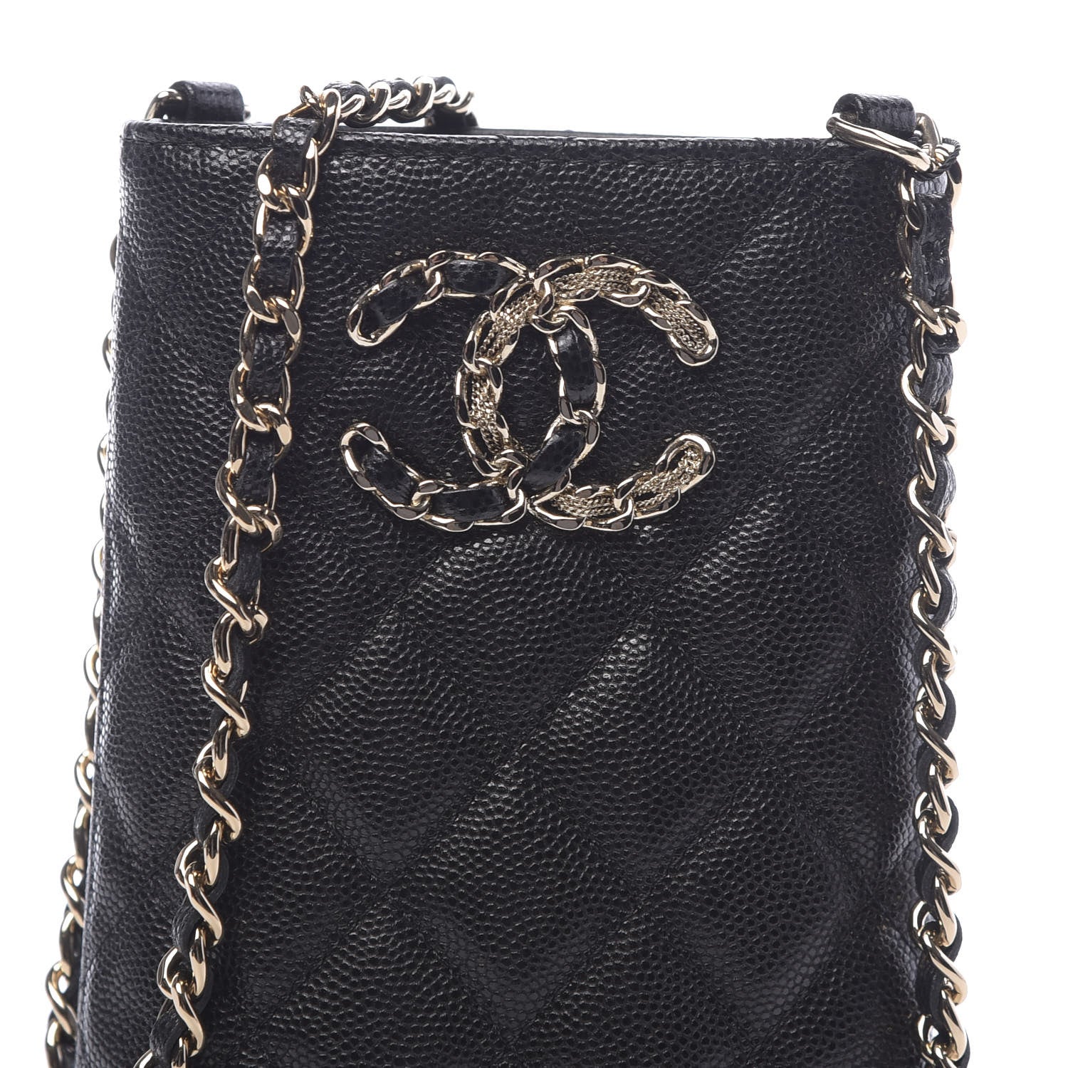Chanel Caviar Quilted French New Wave Phone Holder With Chain Black 10 of 11