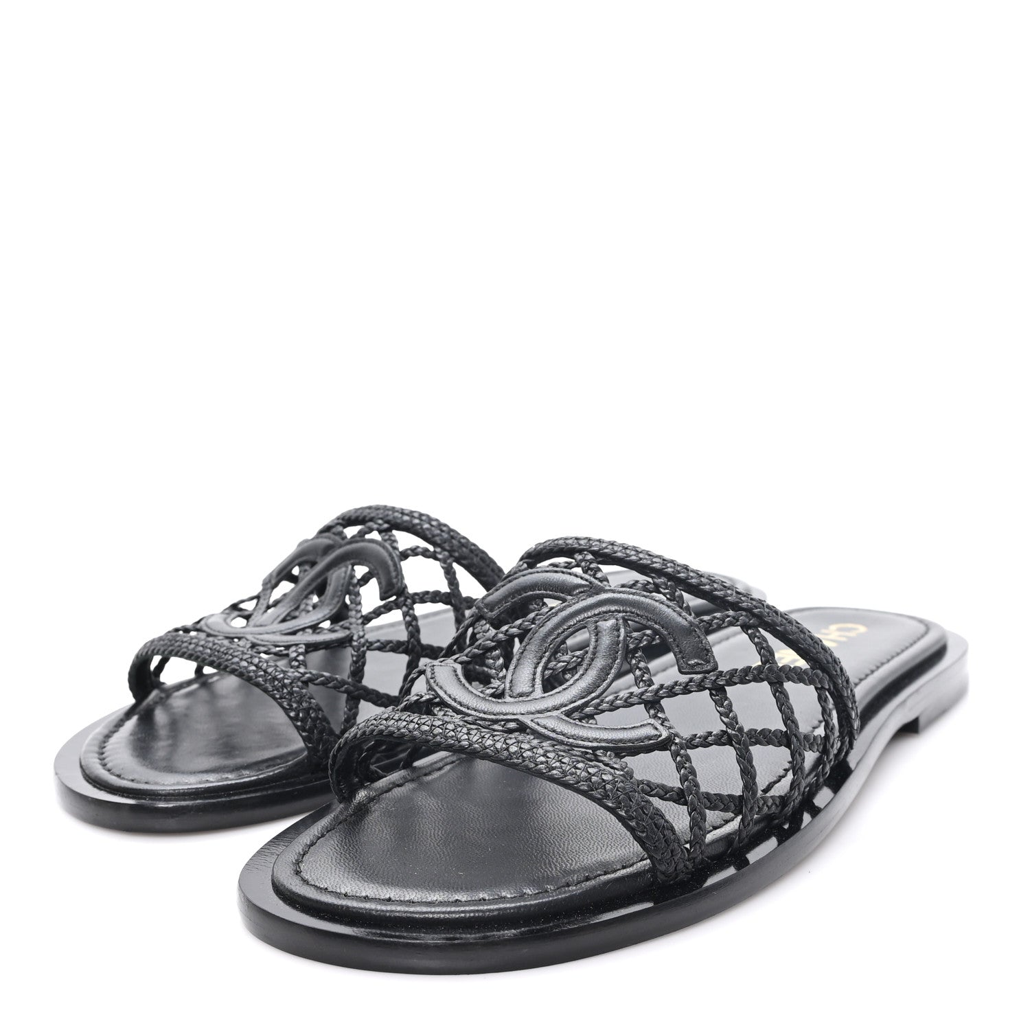 Chanel Lambskin Braided CC Mules 40 Black 4 of 9