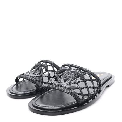 Chanel Lambskin Braided CC Mules 40 Black 4 of 9