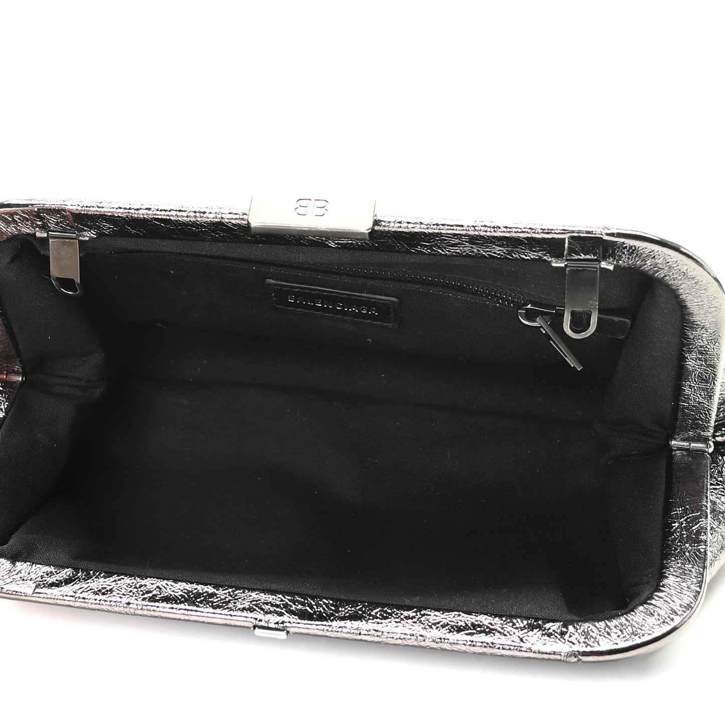 Metallic Textured Calfskin Logo Cloud Clutch XS Black