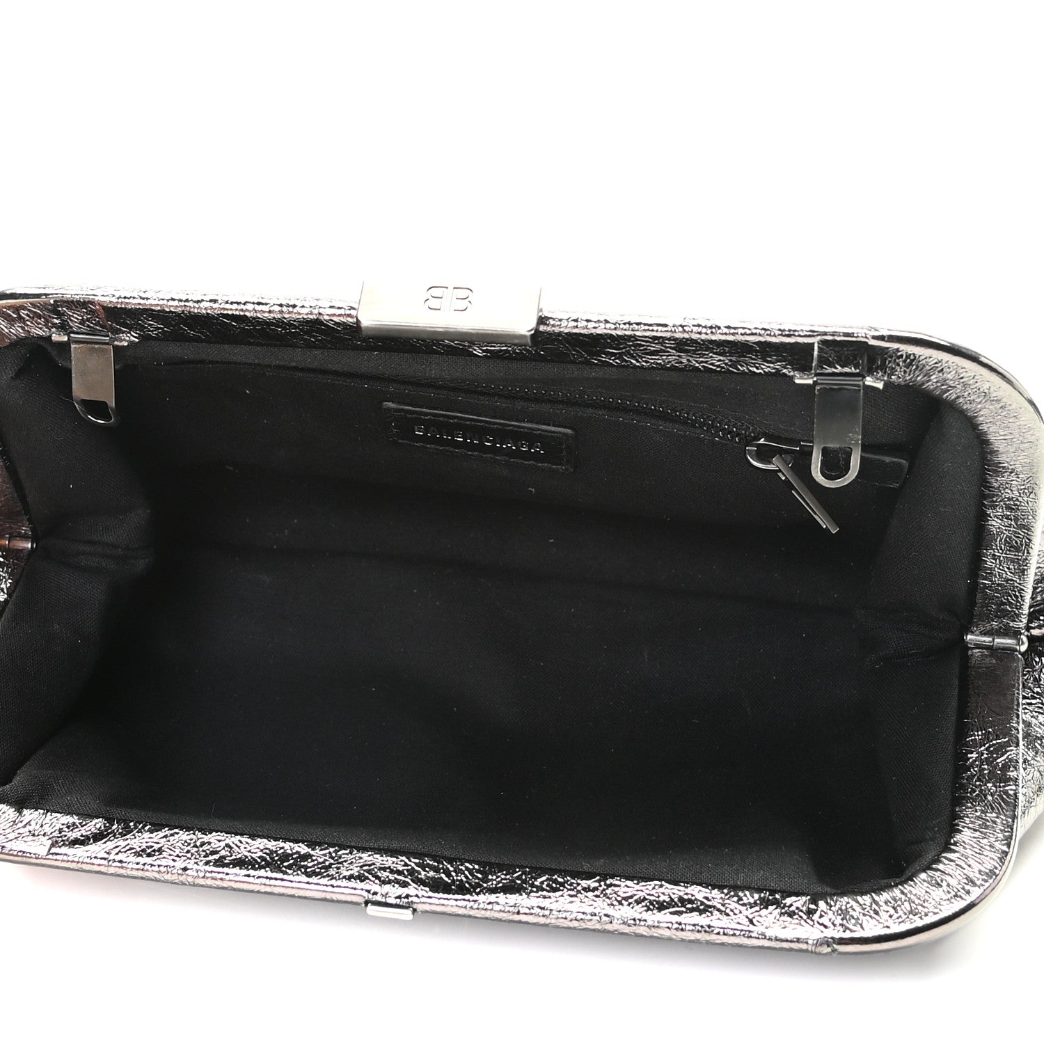 Balenciaga Metallic Textured Calfskin Logo Cloud Clutch XS Black 7 of 8