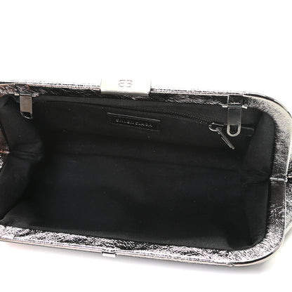 Balenciaga Metallic Textured Calfskin Logo Cloud Clutch XS Black 7 of 8