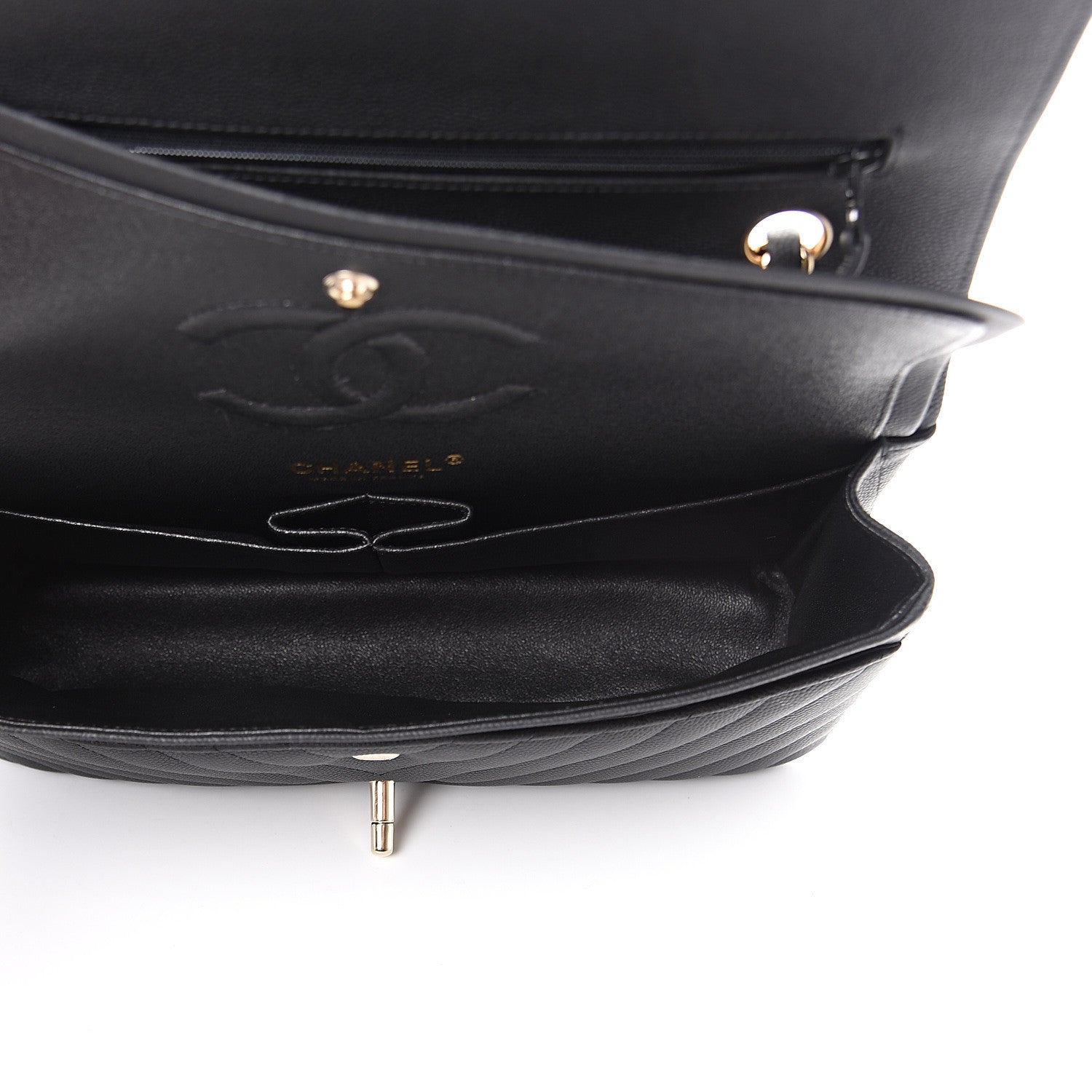 Chanel Caviar Chevron Quilted Medium Double Flap Black 4 of 9