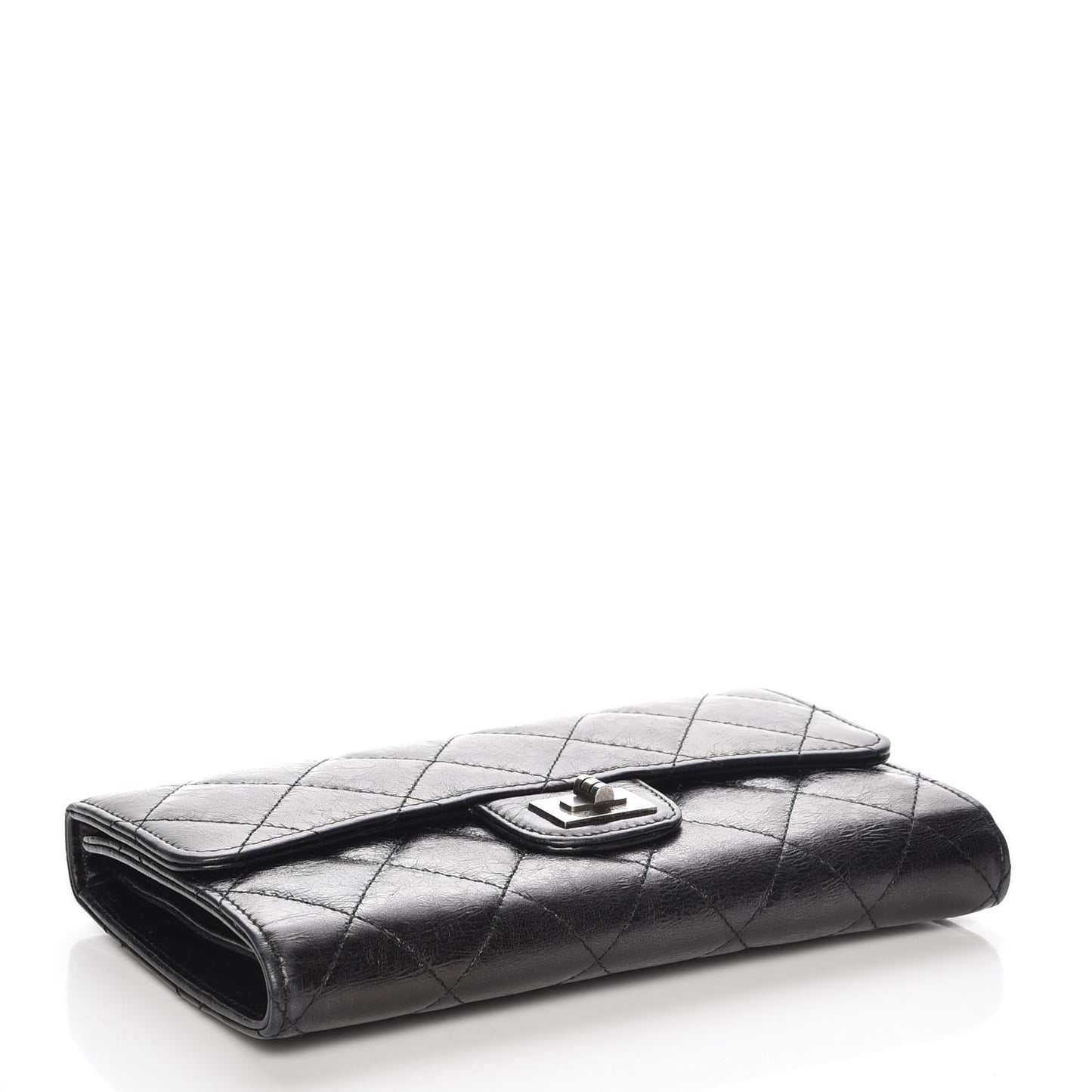 Glazed Calfskin Quilted Reissue Long Flap Wallet Black