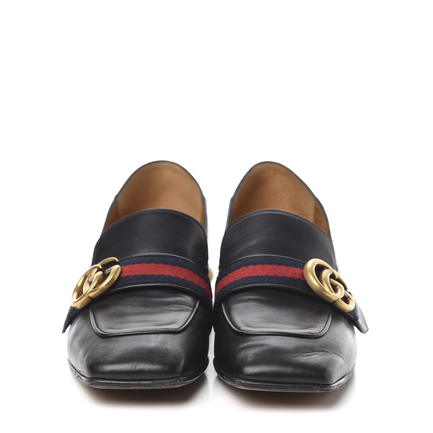 Betis Glamour Calfskin Web Pearl Embellished Peyton 35mm Loafer Pumps 37.5 Black
