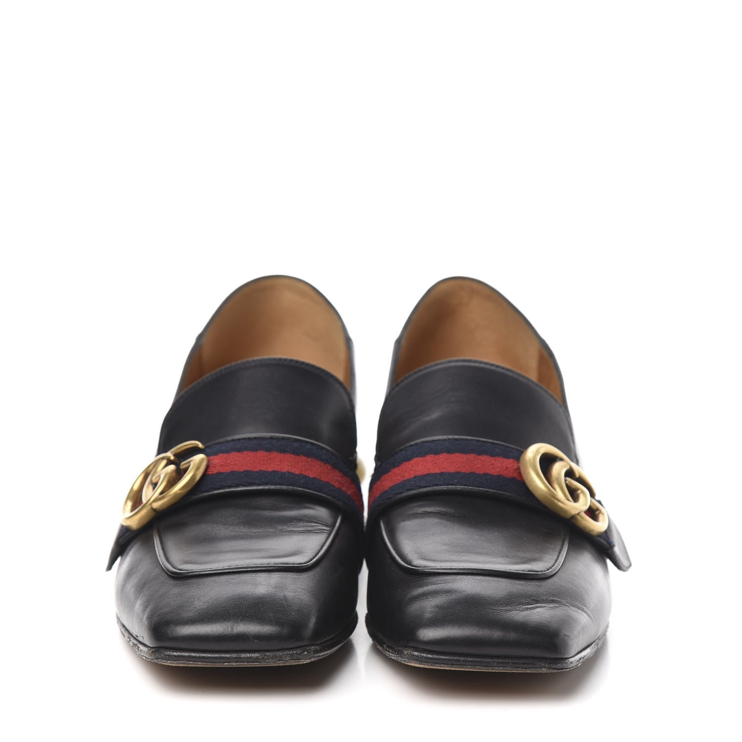 Gucci Betis Glamour Calfskin Web Pearl Embellished Peyton 35mm Loafer Pumps 37.5 Black 2 of 8