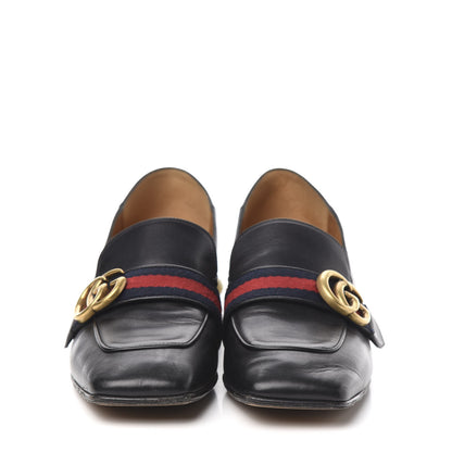 Gucci Betis Glamour Calfskin Web Pearl Embellished Peyton 35mm Loafer Pumps 37.5 Black 2 of 8