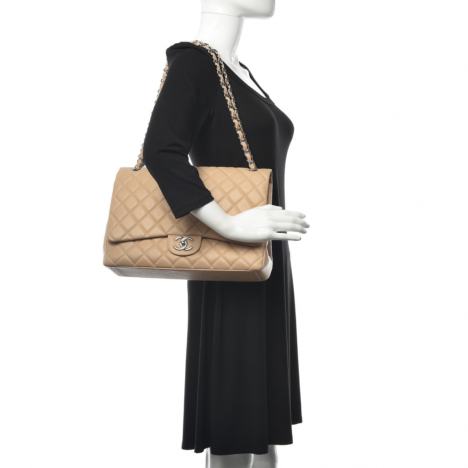 Chanel Caviar Quilted Maxi Double Flap Beige 3 of 11