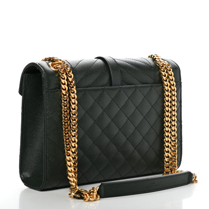 Saint Laurent Grain De Poudre Textured Mixed Matelasse Medium Triquilt Monogram Satchel Vert Fonce 3 of 10