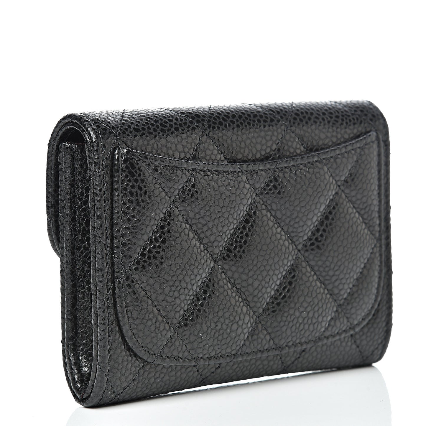 Caviar Quilted Flap Card Holder Wallet Black