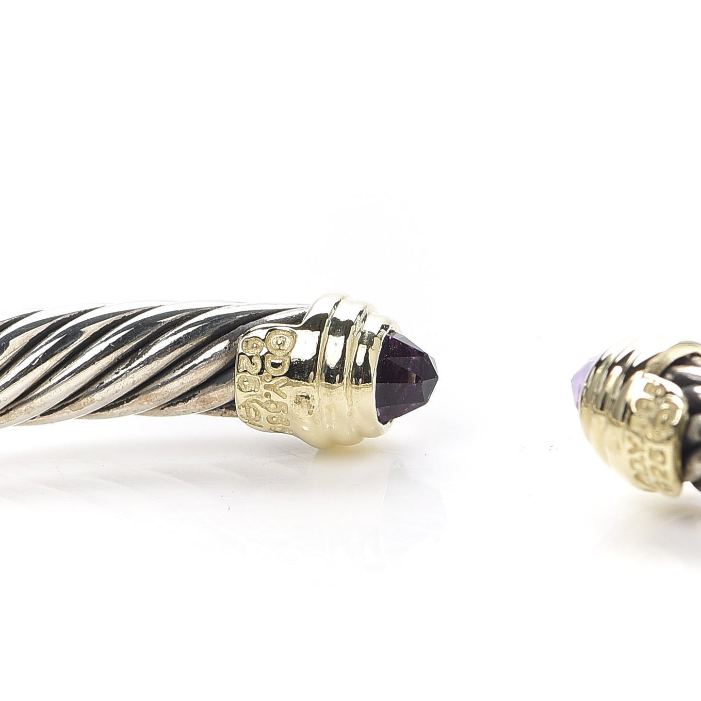 Sterling Silver 14K Yellow Gold Amethyst 5mm Cable Classics Petite Color Bracelet