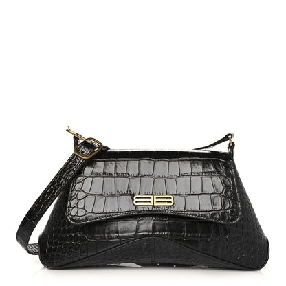 Balenciaga Shiny Super Supple Calfskin Crocodile Embossed Medium XX Flap Bag Black 1 of 9