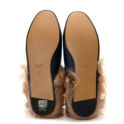 Gucci Malaga Kid Fur Womens Princetown Slippers 35 Blue Agata 5 of 9