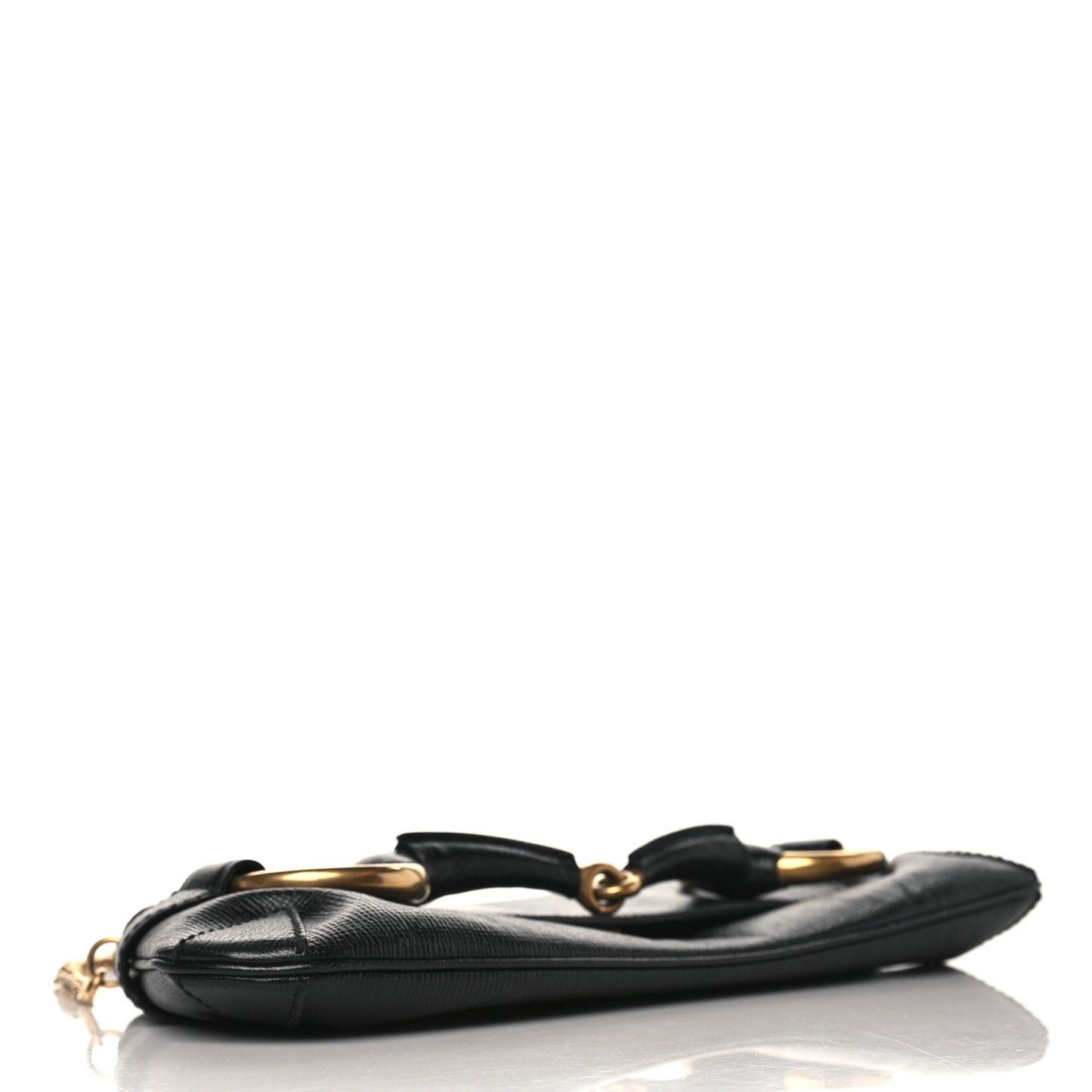 Textured Calfskin Horsebit Chain Clutch Black