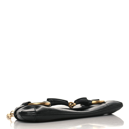 Gucci Textured Calfskin Horsebit Chain Clutch Black 3 of 8