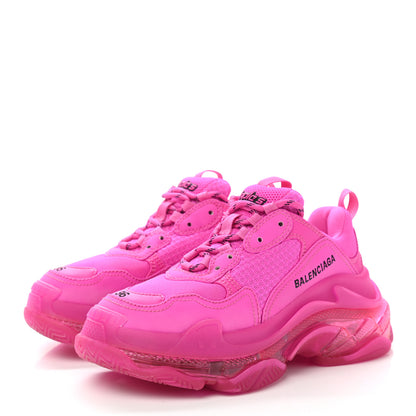 Balenciaga Fabric Mesh Clear Sole Fluo Womens Triple S Sneakers 36 Pink 3 of 7