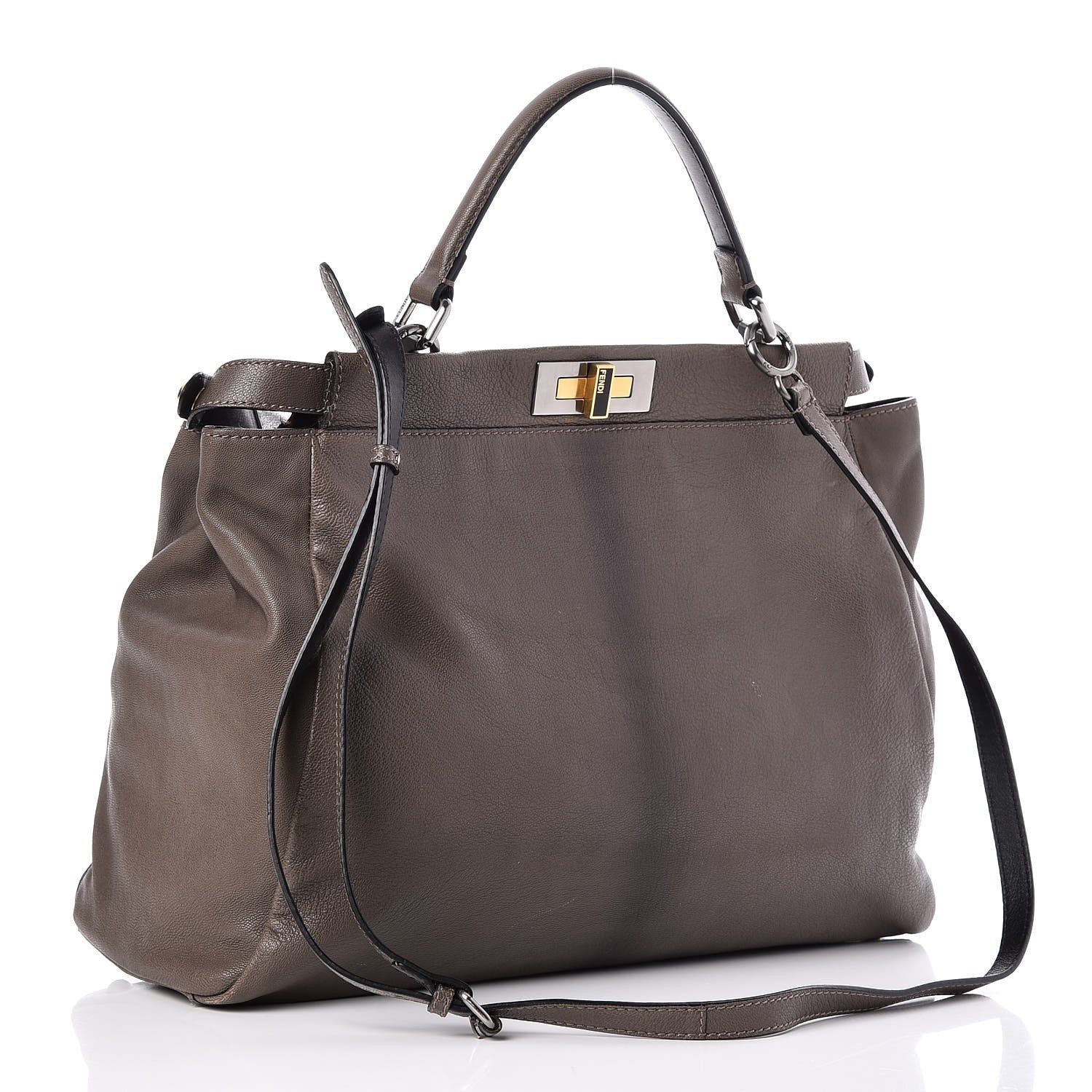 Fendi Goatskin Zucca Large Peekaboo Iconic Satchel Taupe Tobacco Moro 3 of 10
