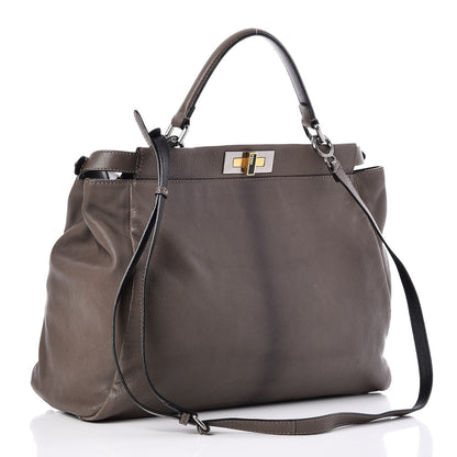 Fendi Goatskin Zucca Large Peekaboo Iconic Satchel Taupe Tobacco Moro 3 of 10