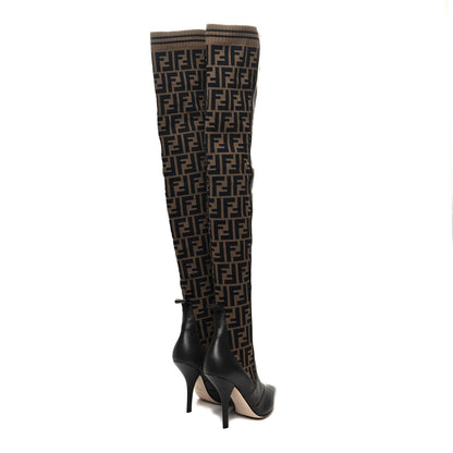 Fendi Nappa Microfiber Fabric FF Rockoko Thigh High 105mm Boots 39 Ebano Tobacco Black 4 of 6