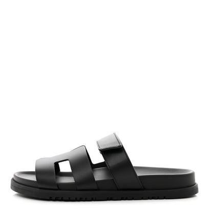 Hermes Calfskin Womens Chypre Sandals 38.5 Black 1 of 9