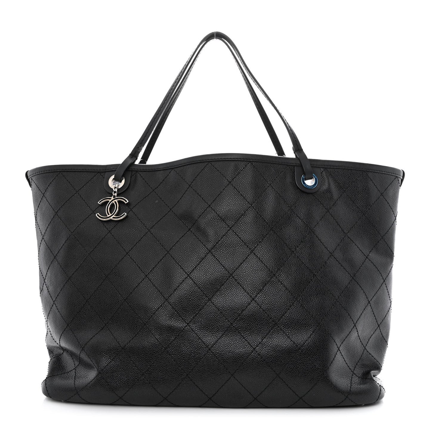 Grained Calfskin Large Shopping Fever Tote Black