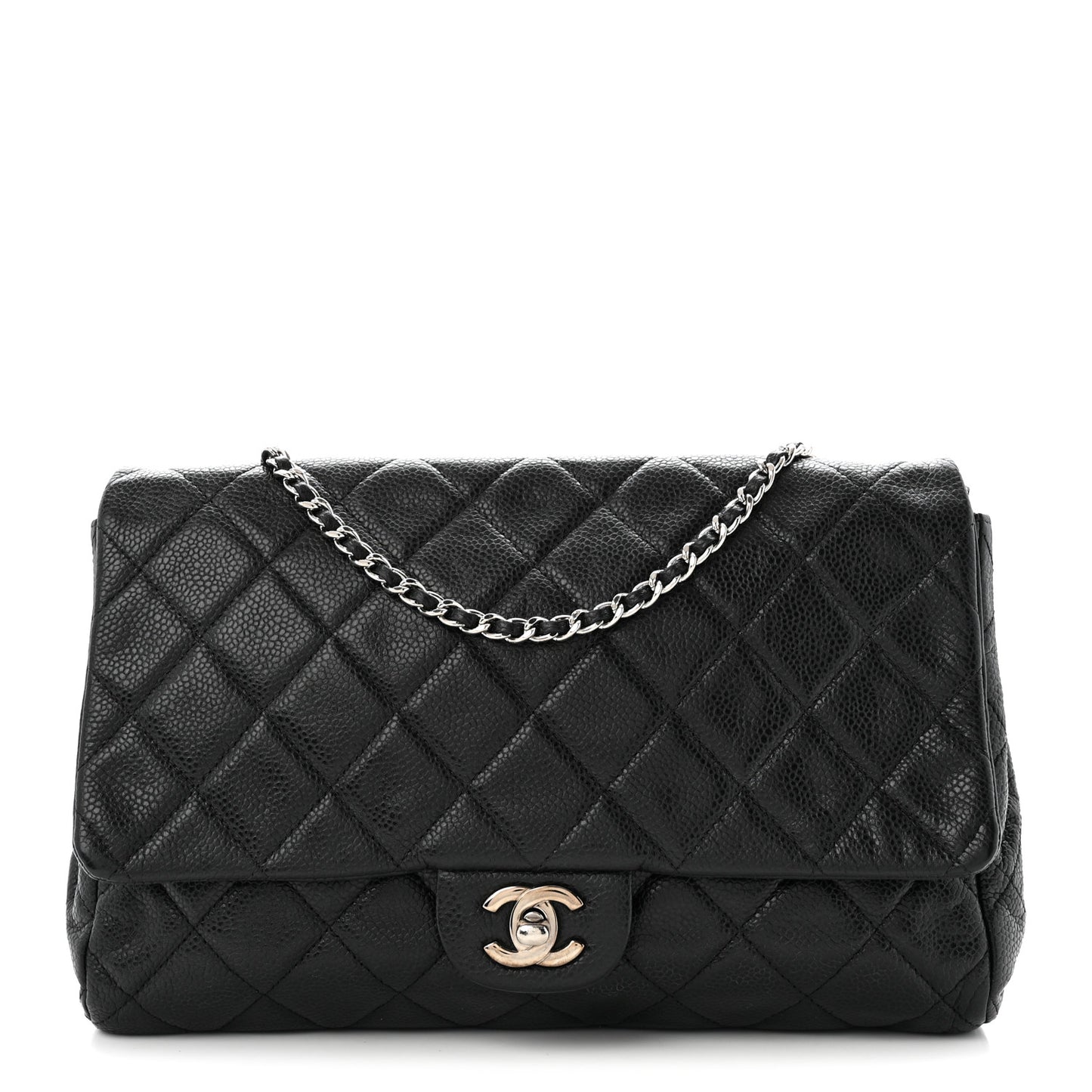 Caviar Quilted Clutch With Chain Flap Black