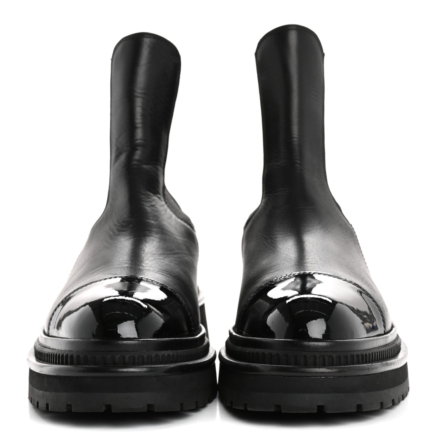 Calfskin Patent Cap Toe Ankle Boots 37 Black