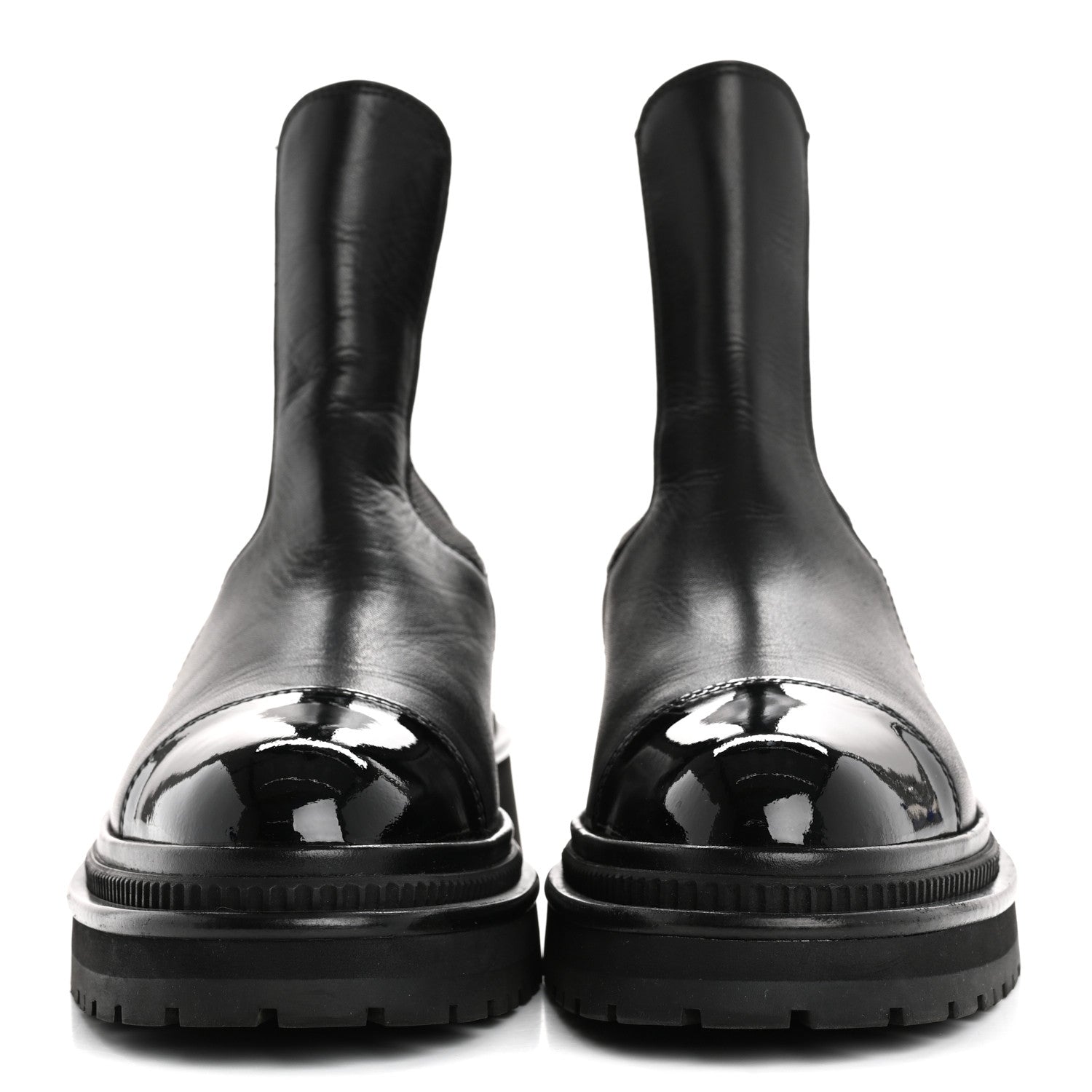 Chanel Calfskin Patent Cap Toe Ankle Boots 37 Black 3 of 13